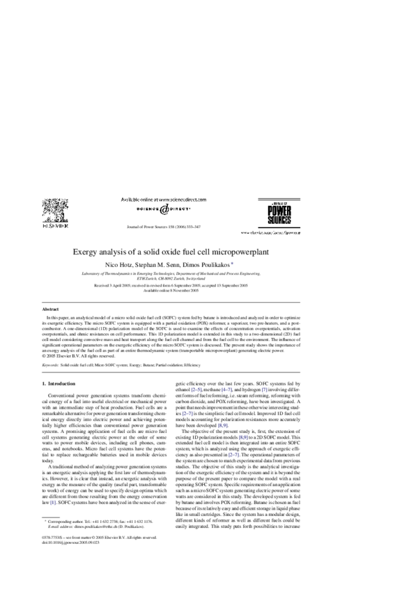 (PDF) Exergy analysis of a solid oxide fuel cell micropowerplant