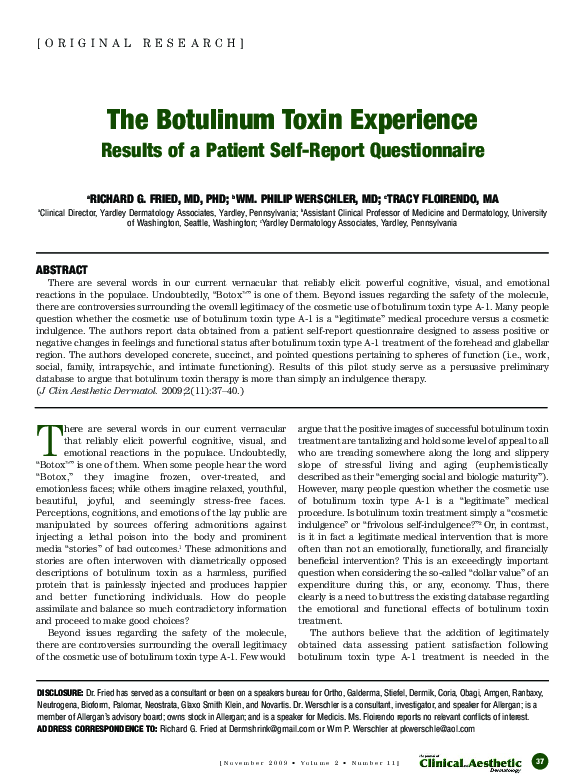(PDF) The botulinum toxin experience: results of a patient self-report ...
