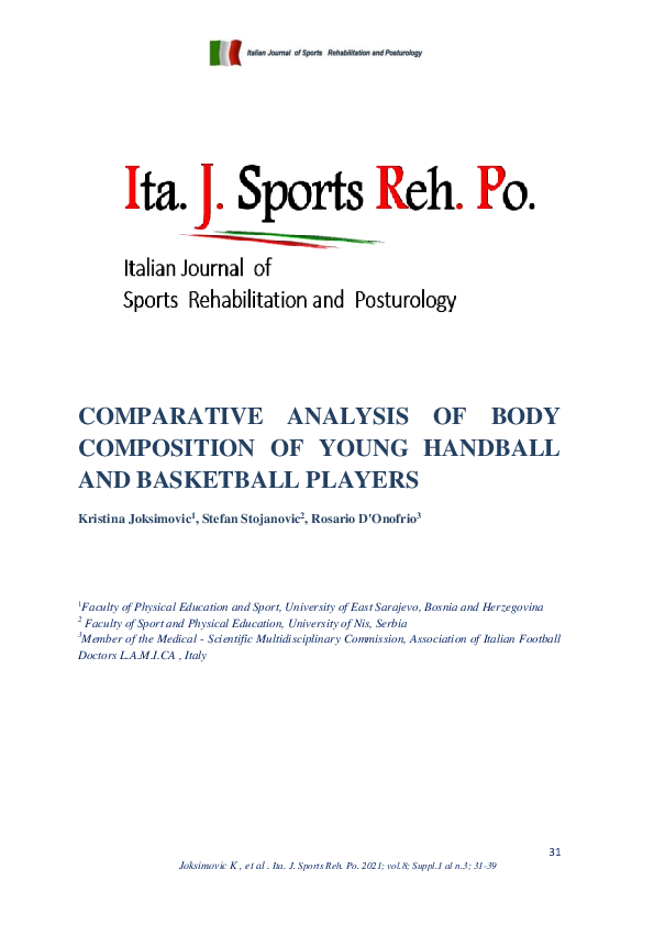 (PDF) COMPARATIVE ANALYSIS OF BODY COMPOSITION OF YOUNG HANDBALL AND ...