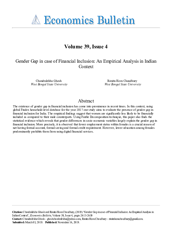 (PDF) Gender Gap in case of Financial Inclusion: An Empirical Analysis ...