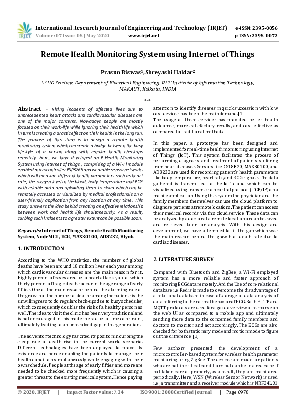 (PDF) Remote Health Monitoring System using Internet of Things
