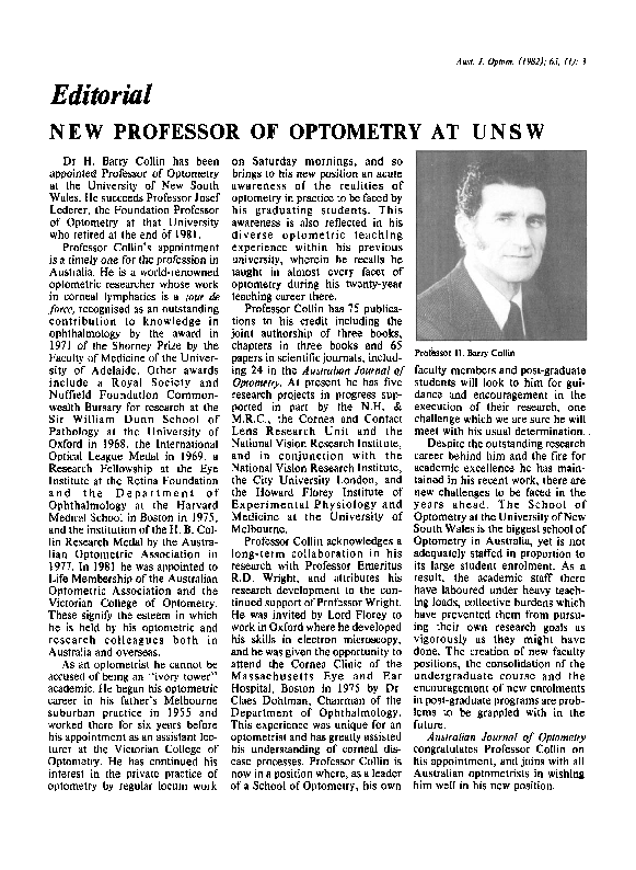 (PDF) New Professor of Optometry at Unsw