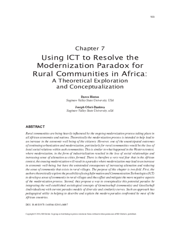 (PDF) Using ICT to Resolve the Modernization Paradox for Rural ...