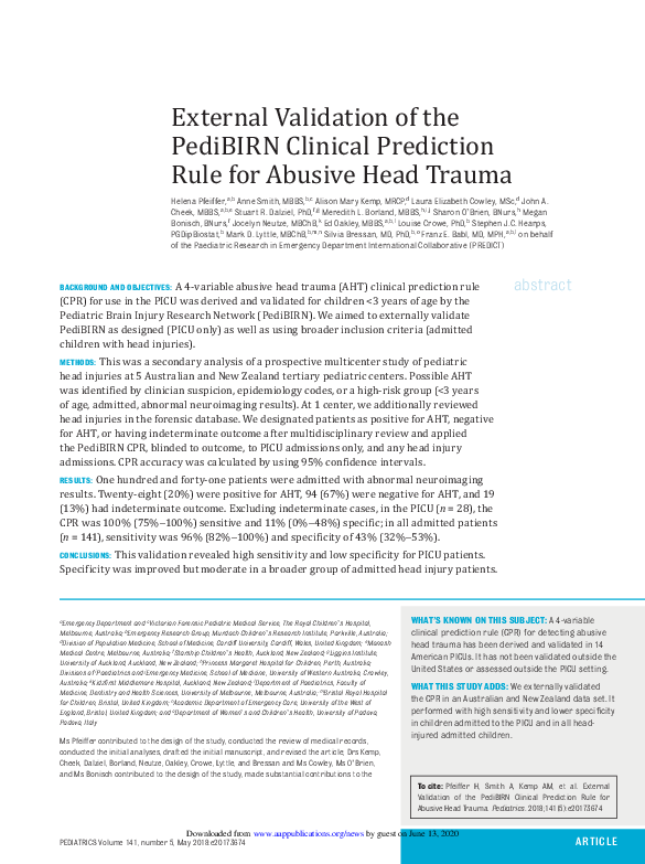 (PDF) External Validation of the PediBIRN Clinical Prediction Rule for ...