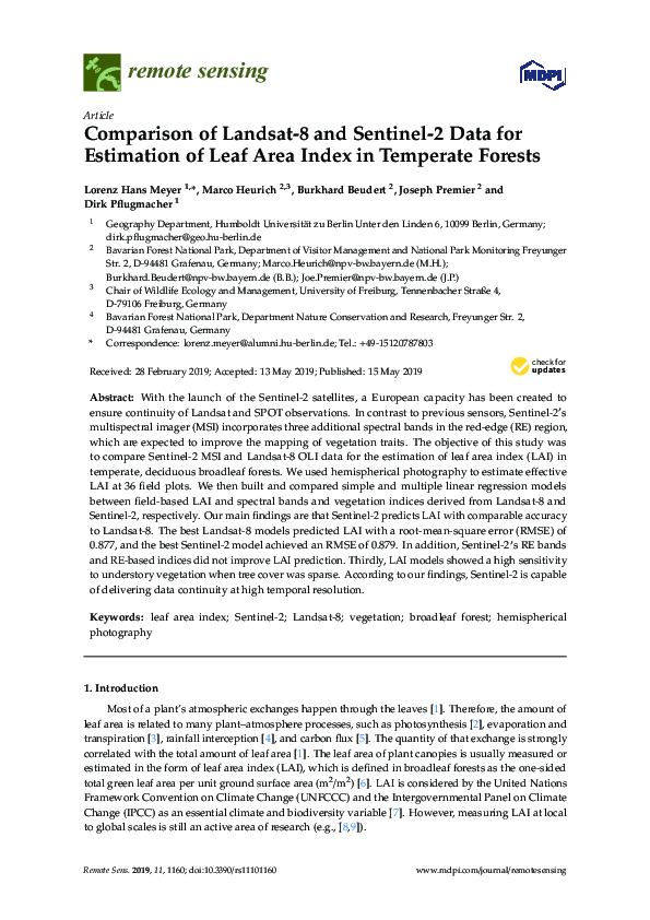 (PDF) Comparison of Landsat-8 and Sentinel-2 Data for Estimation of ...