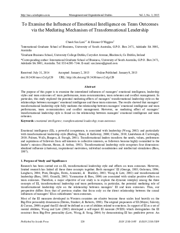 (PDF) To Examine the Influence of Emotional Intelligence on Team ...
