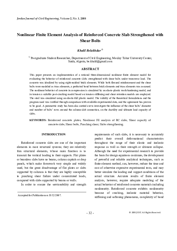 (PDF) Nonlinear Finite Element Analysis of Reinforced Concrete Slab ...