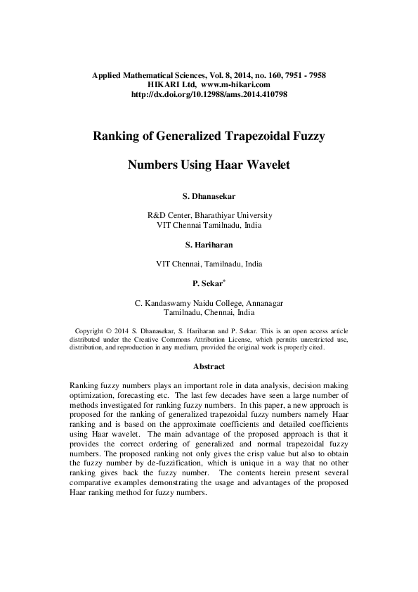 (PDF) Ranking of generalized trapezoidal fuzzy numbers based on rank ...