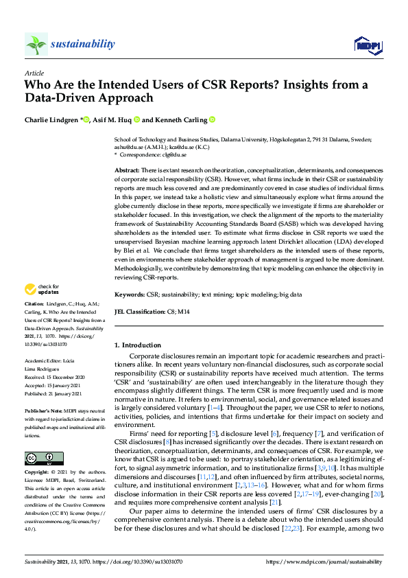 (PDF) Who Are the Intended Users of CSR Reports? Insights from a Data ...