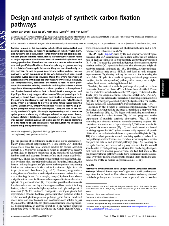 (PDF) Design and analysis of synthetic carbon fixation pathways