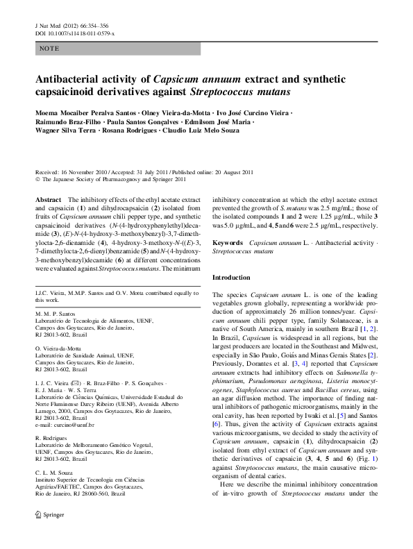 (PDF) Antibacterial activity of Capsicum annuum extract and synthetic ...