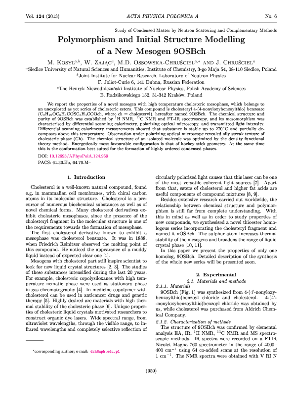 (PDF) Polymorphism and Initial Structure Modelling of a New Mesogen 9OSBch