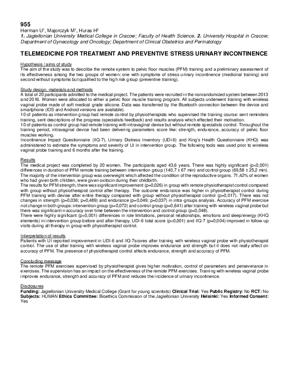 (PDF) Telemedicine for treatment and preventive stress urinary incontinence