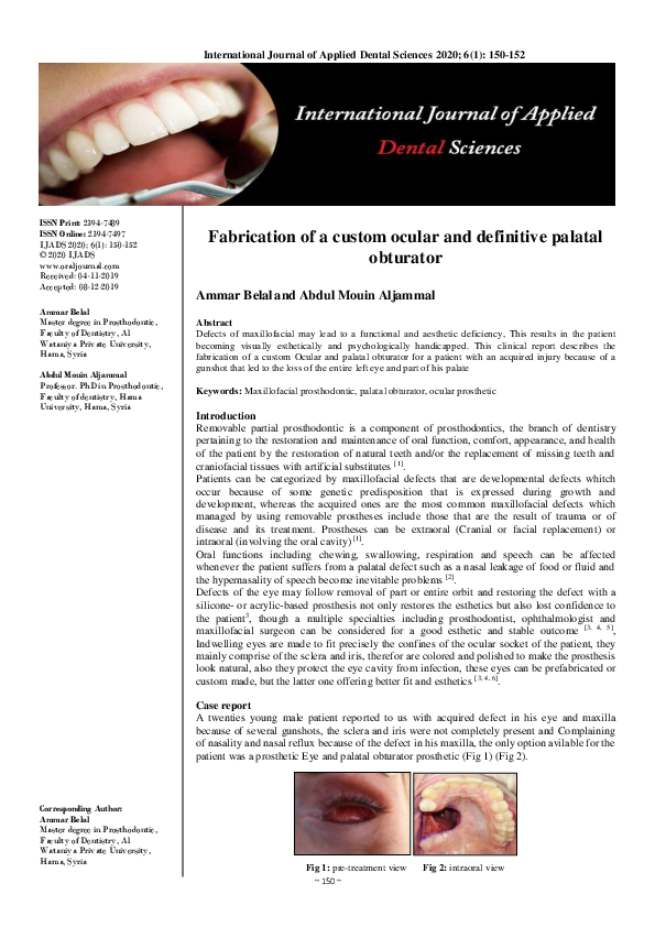 (PDF) Fabrication of a custom ocular and definitive palatal obturator