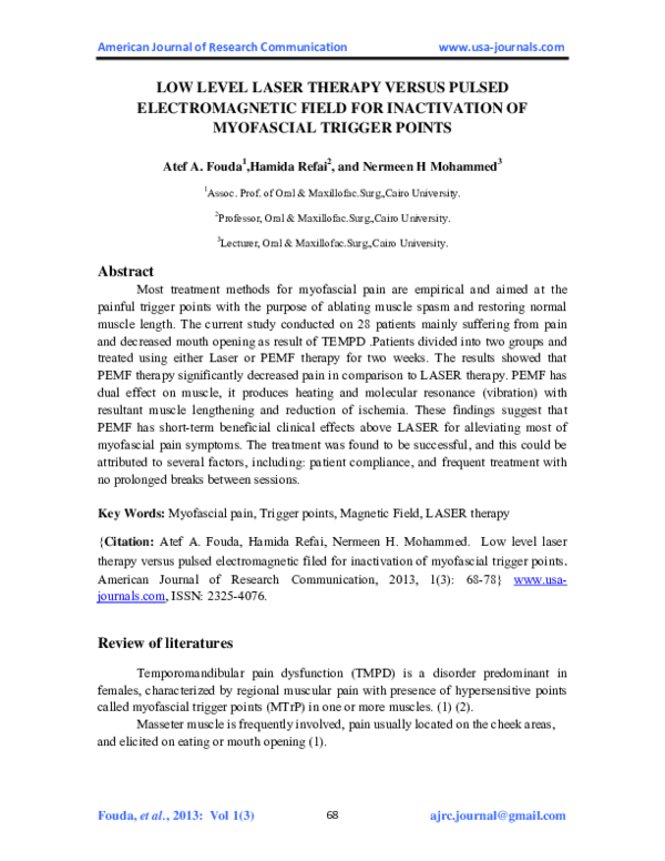 (PDF) Low Level Laser Therapy Versus Pulsed Electromagnetic Field for ...