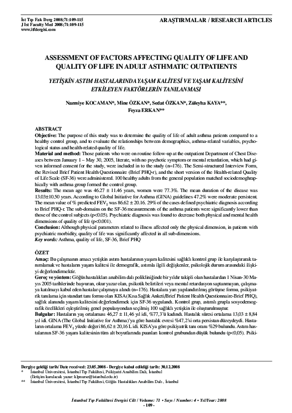 (PDF) Assessment of Factors Affecting Quality of Life and Quality of ...
