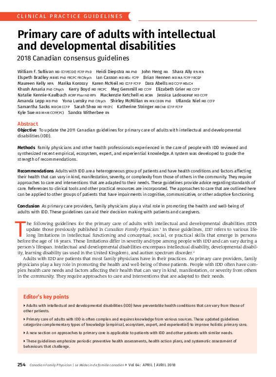 (PDF) Primary care of adults with intellectual and developmental ...