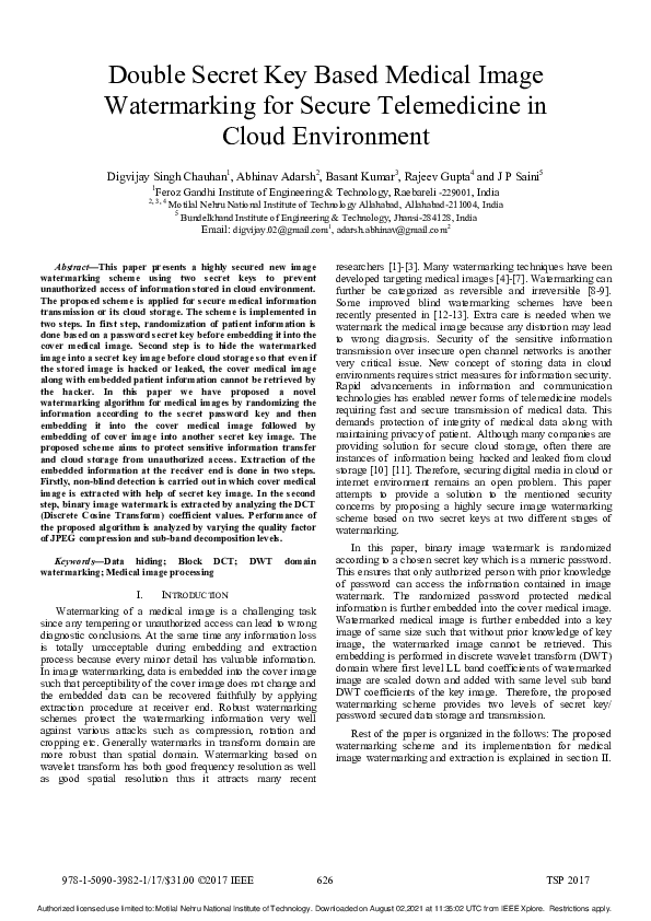 (PDF) Double secret key based medical image watermarking for secure ...