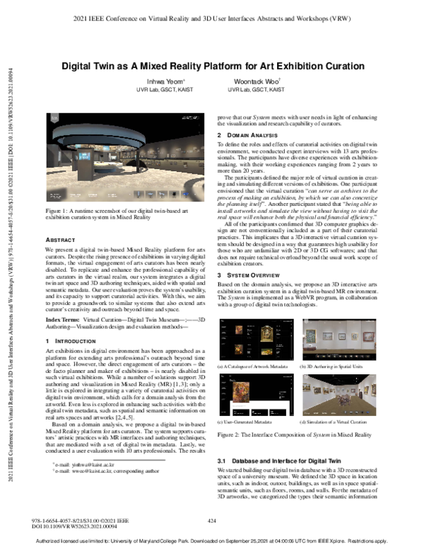 (PDF) Digital Twin as A Mixed Reality Platform for Art Exhibition Curation