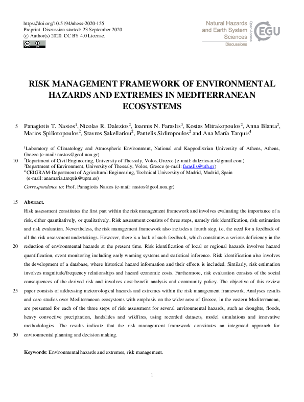 (PDF) Risk management framework of environmental hazards and extremes ...