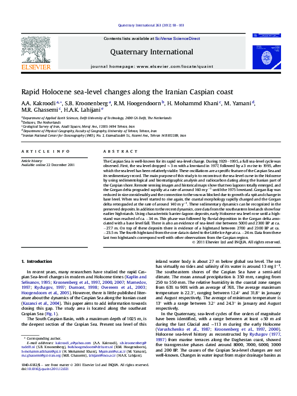 (PDF) Rapid Holocene sea-level changes along the Iranian Caspian coast
