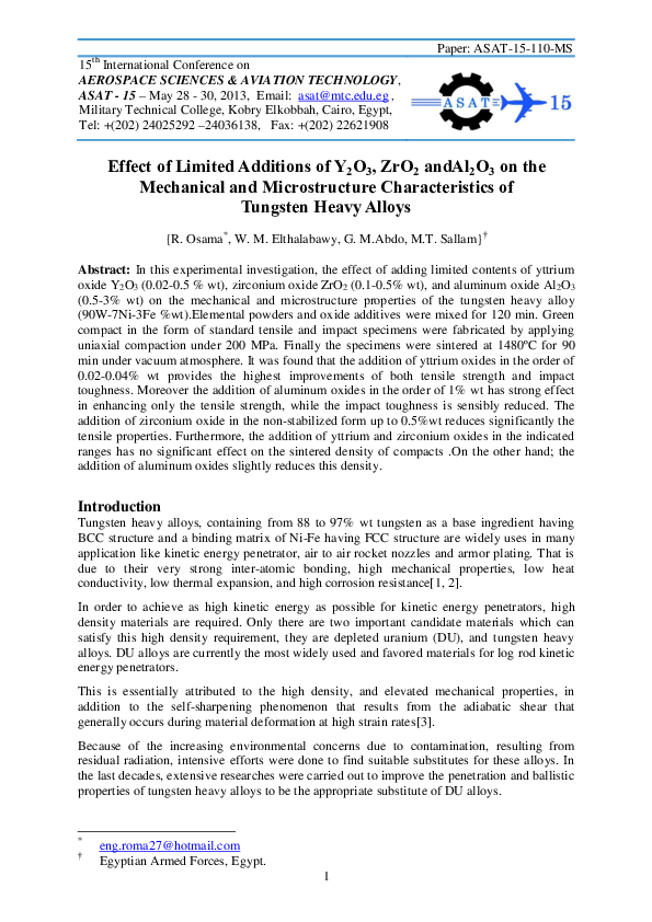 (PDF) Effect of Limited Additions of Y2O3, ZrO2 andAl2O3 on the ...