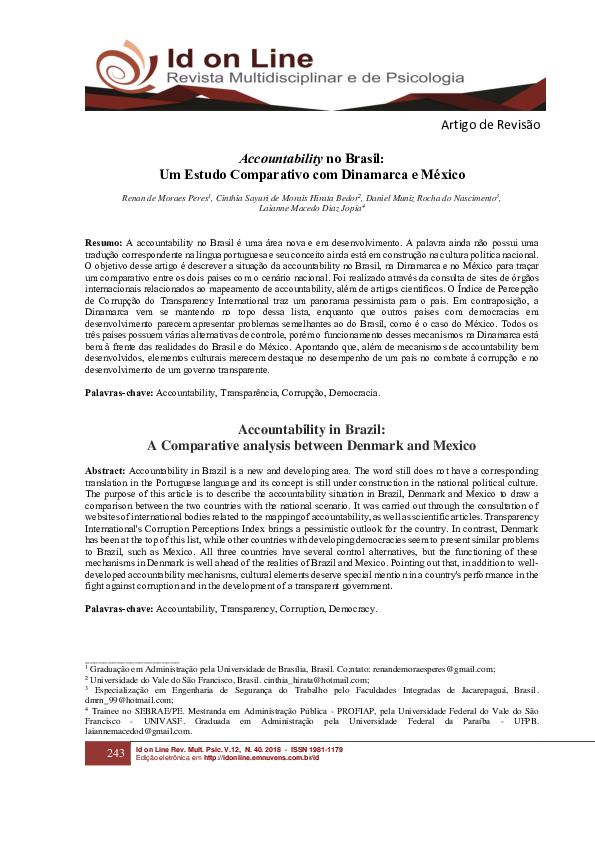 (PDF) Accountability no Brasil: Um Estudo Comparativo com Dinamarca e ...