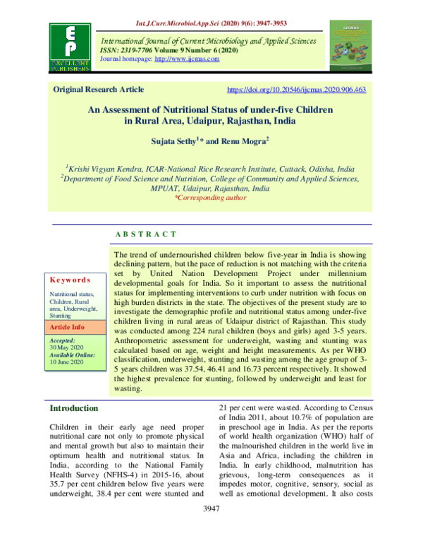 (PDF) An Assessment of Nutritional Status of under-five Children in ...