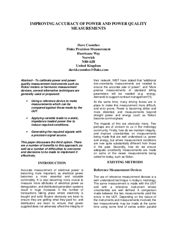 (PDF) Improving Accuracy of Power and Power Quality Measurements Dave