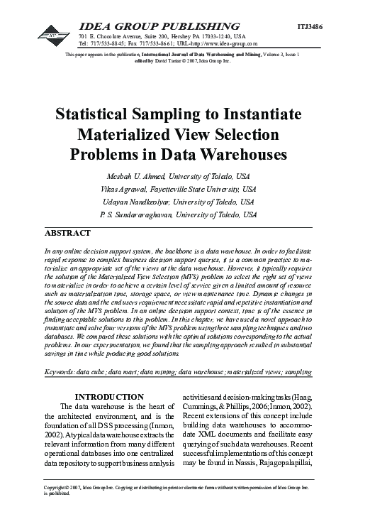 (PDF) Statistical Sampling to Instantiate Materialized View Selection ...