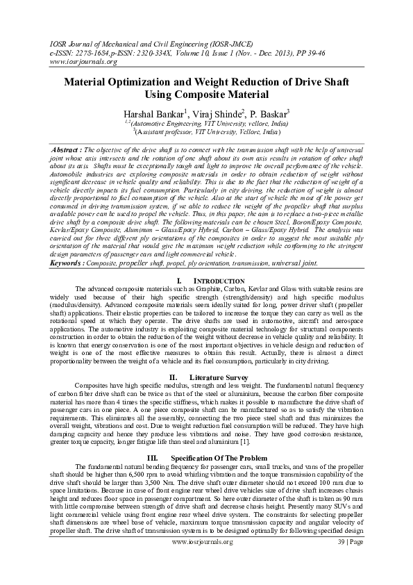 (PDF) Material Optimization and Weight Reduction of Drive Shaft Using ...
