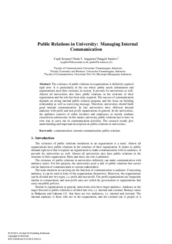 (PDF) Public Relations in University: Managing Internal Communication