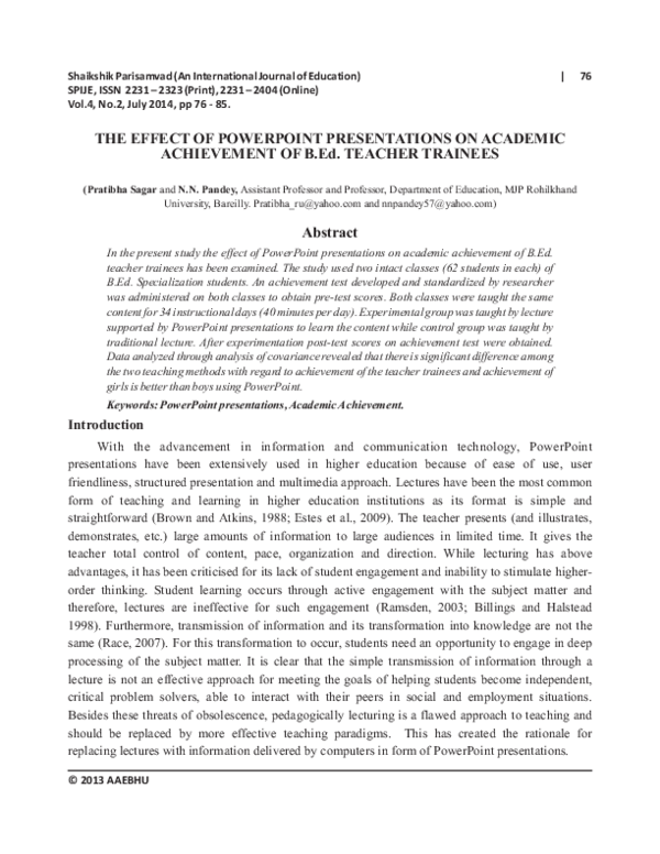 (PDF) THE EFFECT OF POWERPOINT PRESENTATIONS ON ACADEMIC ACHIEVEMENT OF ...