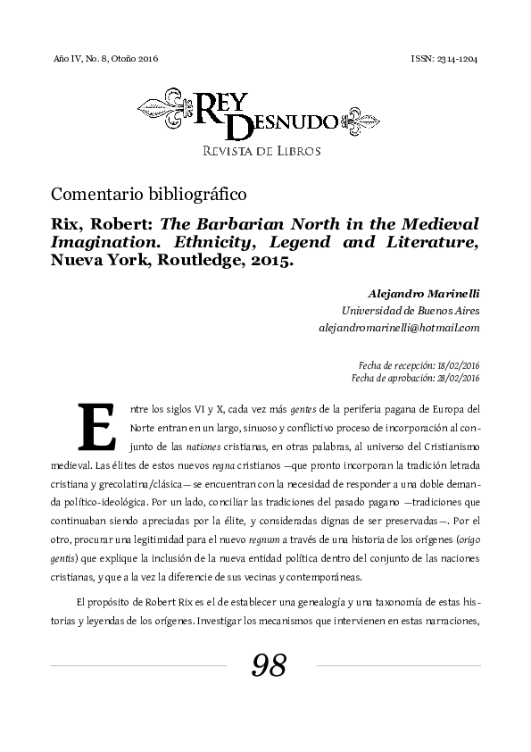 (PDF) The barbarian north in medieval imagination: ethnicity, legend ...
