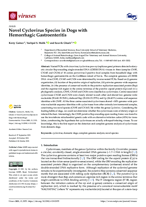 (PDF) Novel Cyclovirus Species in Dogs with Hemorrhagic Gastroenteritis