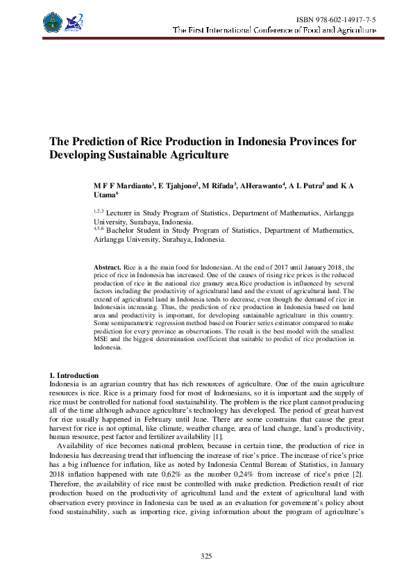 (PDF) The Prediction of Rice Production in Indonesia Provinces for ...