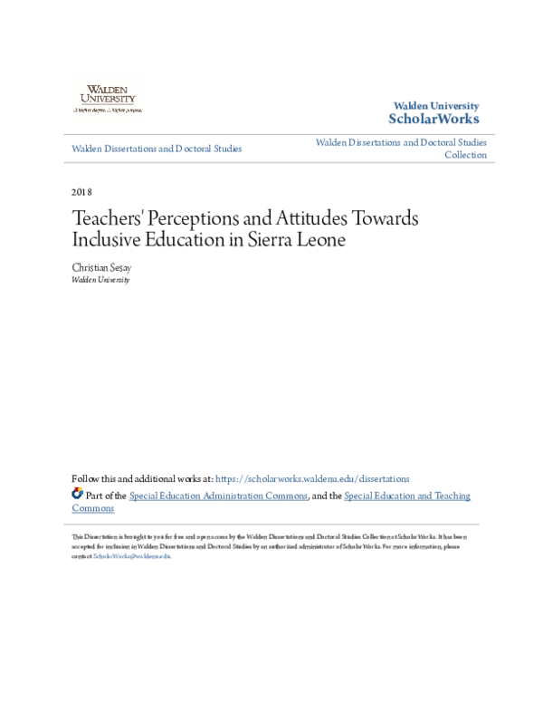 (PDF) Teachers' Perceptions and Attitudes Towards Inclusive Education ...