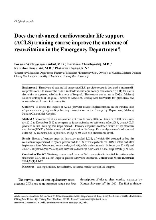 (PDF) Does the advanced cardiovascular life support (ACLS) training ...