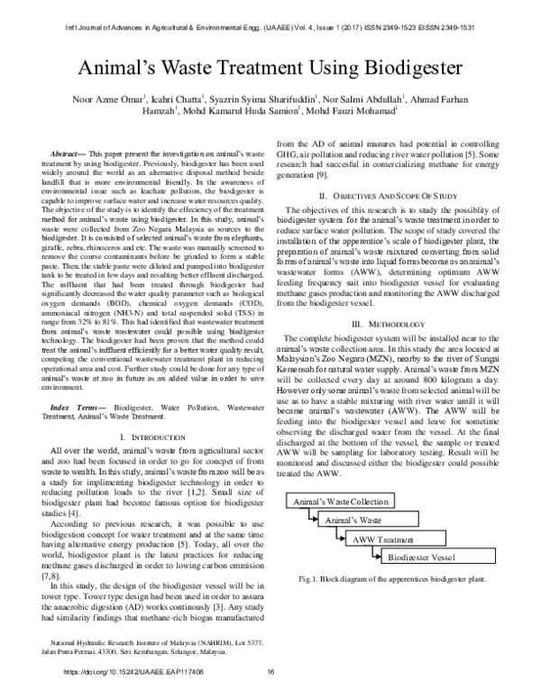 (PDF) Animals Waste Treatment Using Biodigester icahri chatta Academia.edu