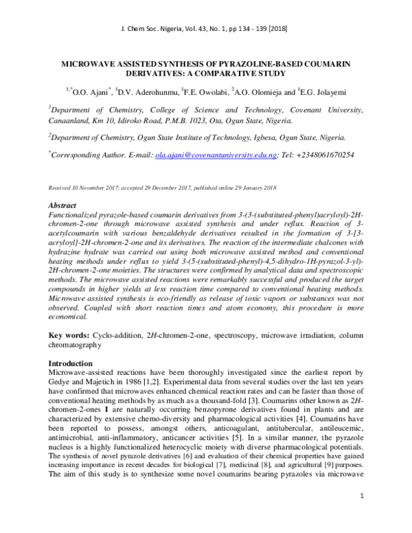 (PDF) Microwave Assisted Synthesis of Pyrazoline-Based Coumarin ...