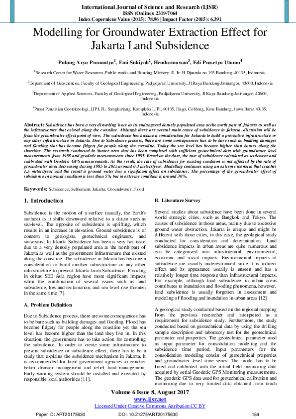 (PDF) Modelling for Groundwater Extraction Effect for Jakarta Land Subsidence Pulung Pranantya
