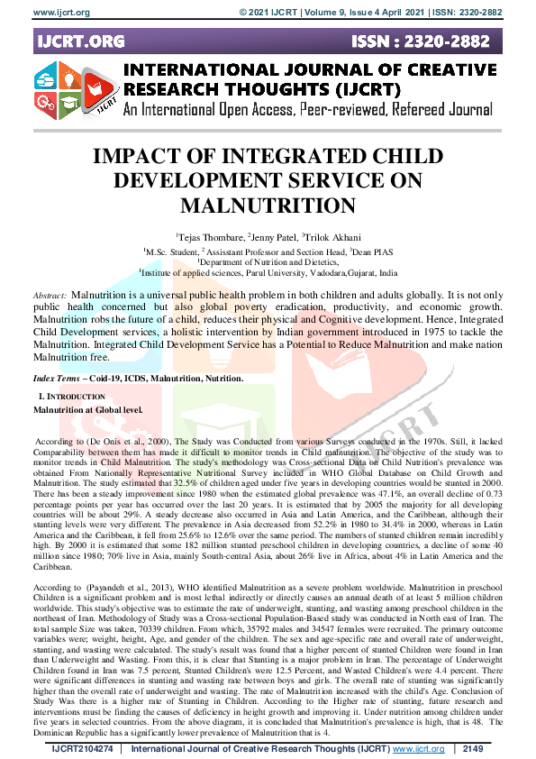 (PDF) Impact of Integrated Child Development Service on Malnutrition