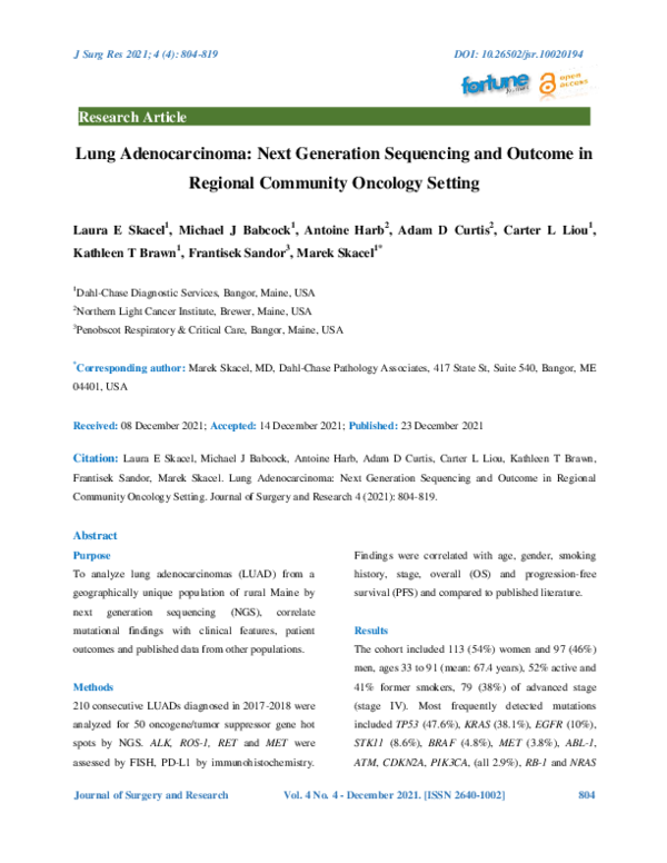(PDF) Lung Adenocarcinoma: Next Generation Sequencing and Outcome in ...