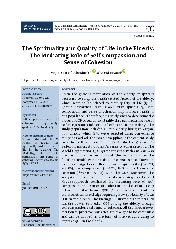 (PDF) The Spirituality and Quality of Life in the Elderly: The ...
