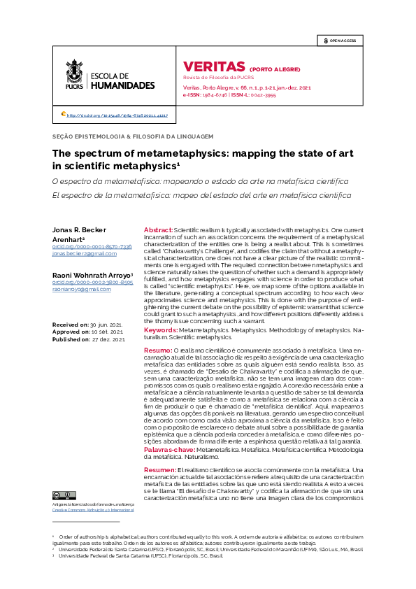 (PDF) The spectrum of metametaphysics: mapping the state of art in ...