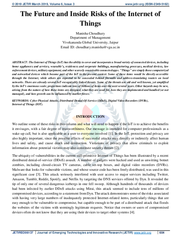 (PDF) The Future and Inside Risks of the Internet of Things