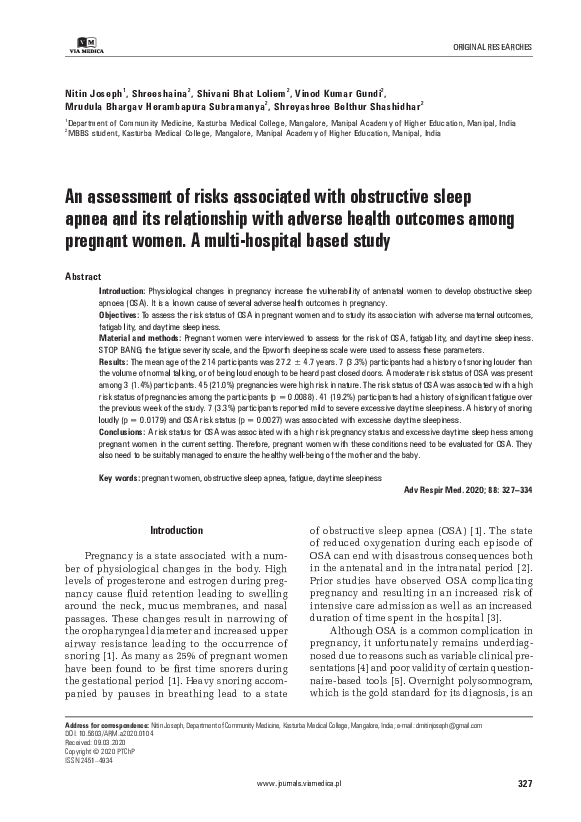 (PDF) An assessment of risks associated with obstructive sleep apnea ...