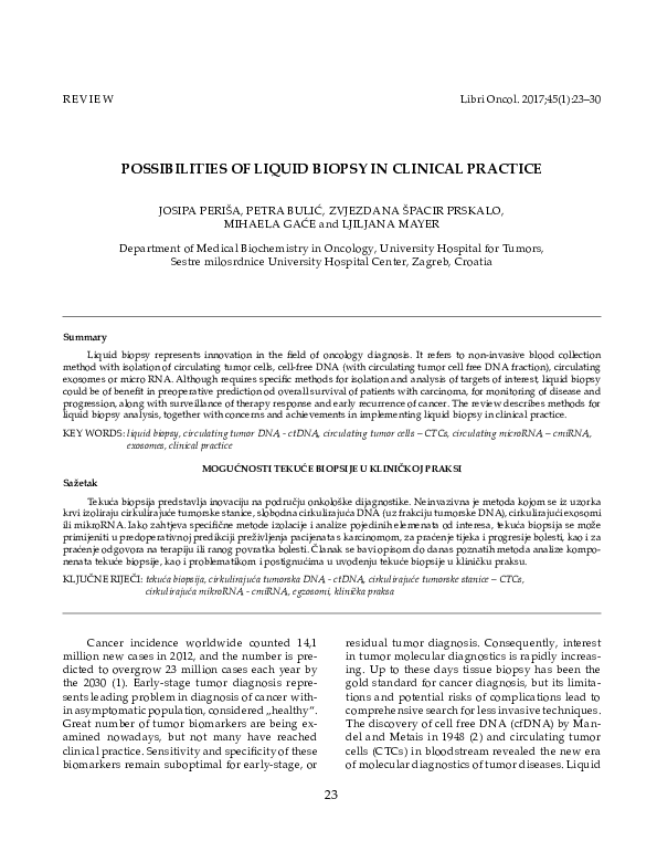 (PDF) Possibilities of liquid biopsy in clinical practice