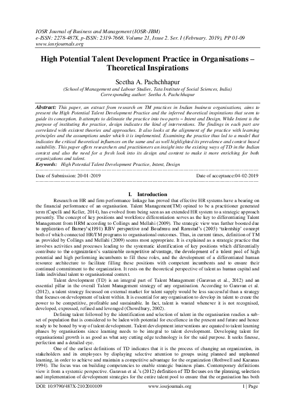 (PDF) High Potential Talent Development Practice in Organisations ...