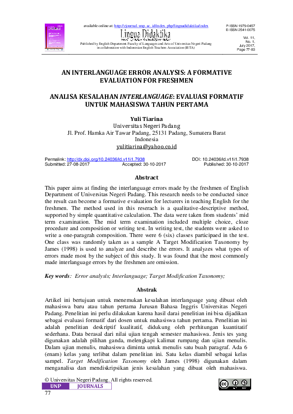 Error Analysis and Interlanguage: Corder, S. P.